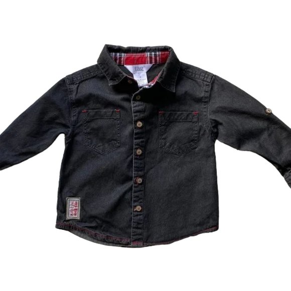 Tag Black Rock Music Pop Embroidered Button-down Shirt 100% Cotton Size 2T - Picture 3 of 7